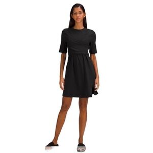 LULULEMON Wrap Front Tshirt Dress Pima Cotton Black Stretch Sz 6 NEW